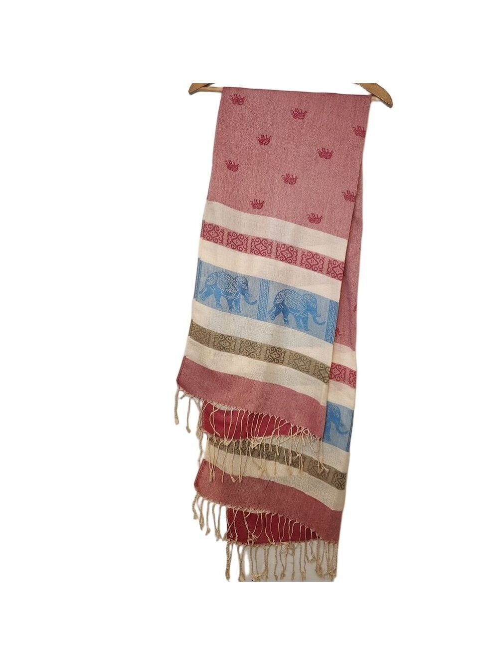 Pashmina Pink & Blue Elephant Print Cashmere Scarf, One Size